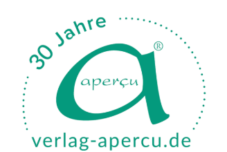 Das Logo des Apercu Verlags ist ein "a" in grüner Farbe